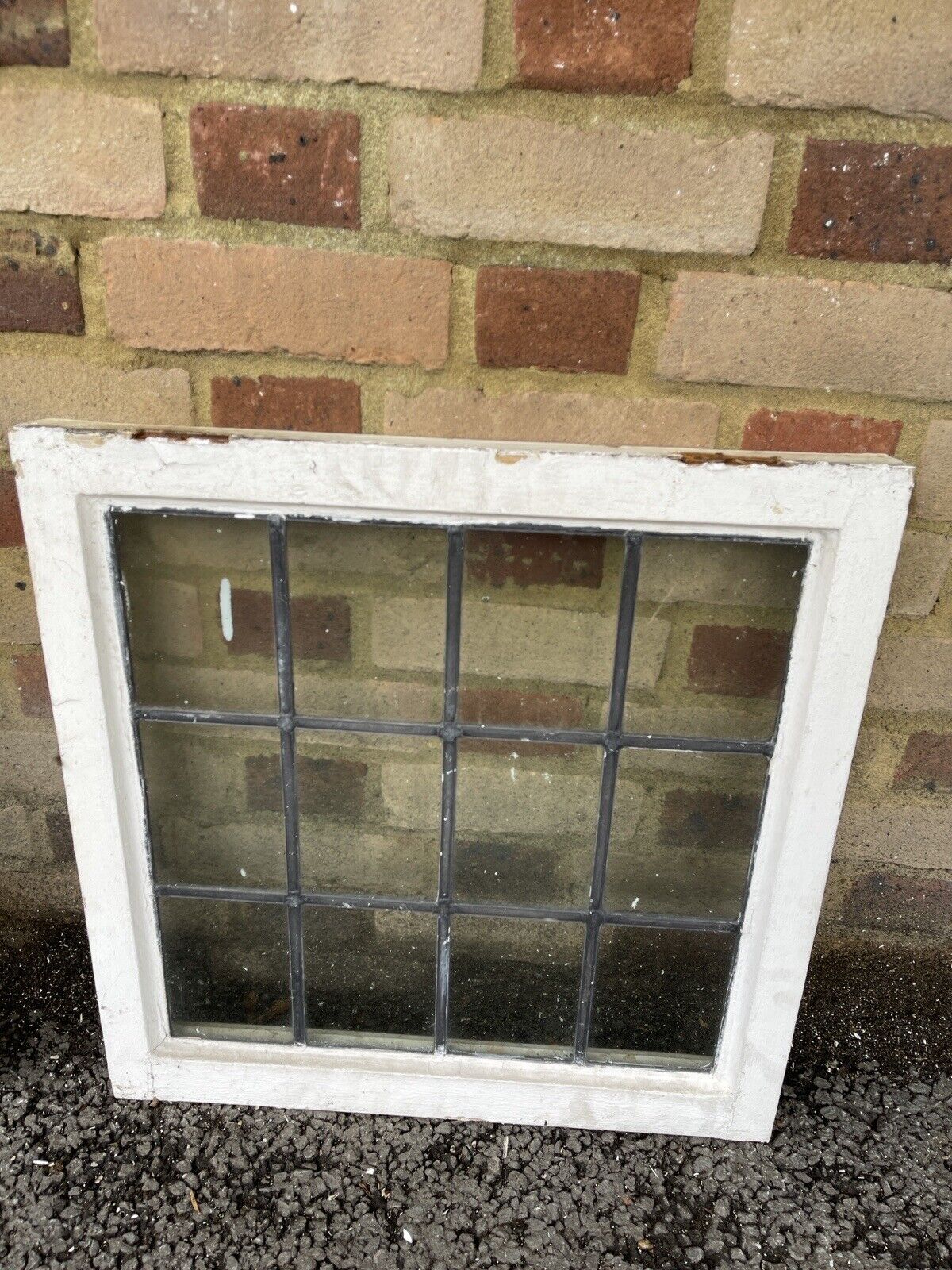 Pair Of Reclaimed Leaded Light Panel Wooden Windows