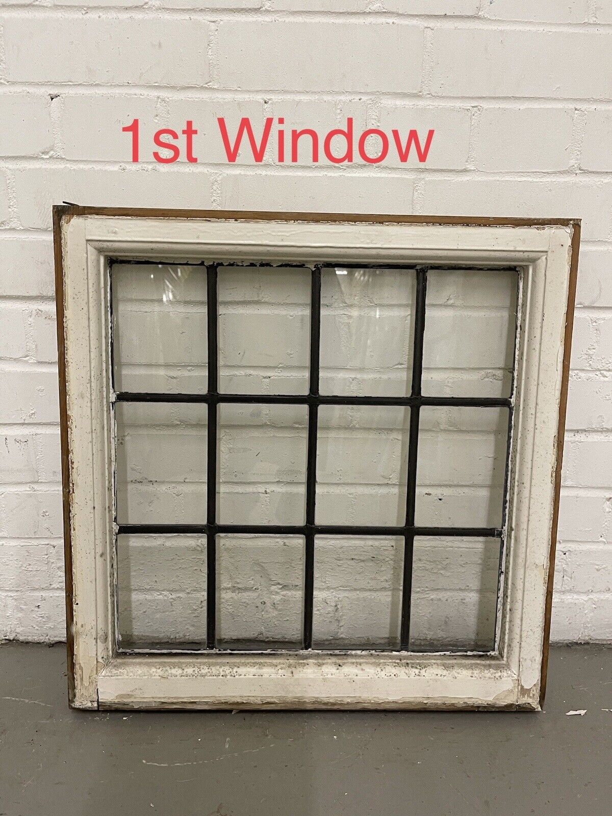 Pair Of Reclaimed Leaded Light Panel Wooden Windows 565 x 575 565 x 575mm