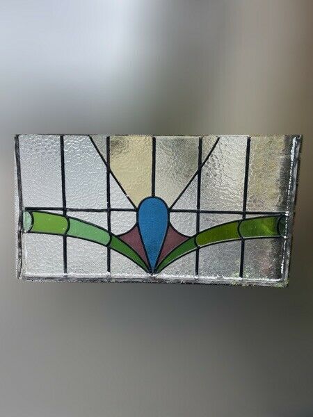 Reclaimed Leaded Light Arch Stained Glass Art Nouveau Wooden Window Panel