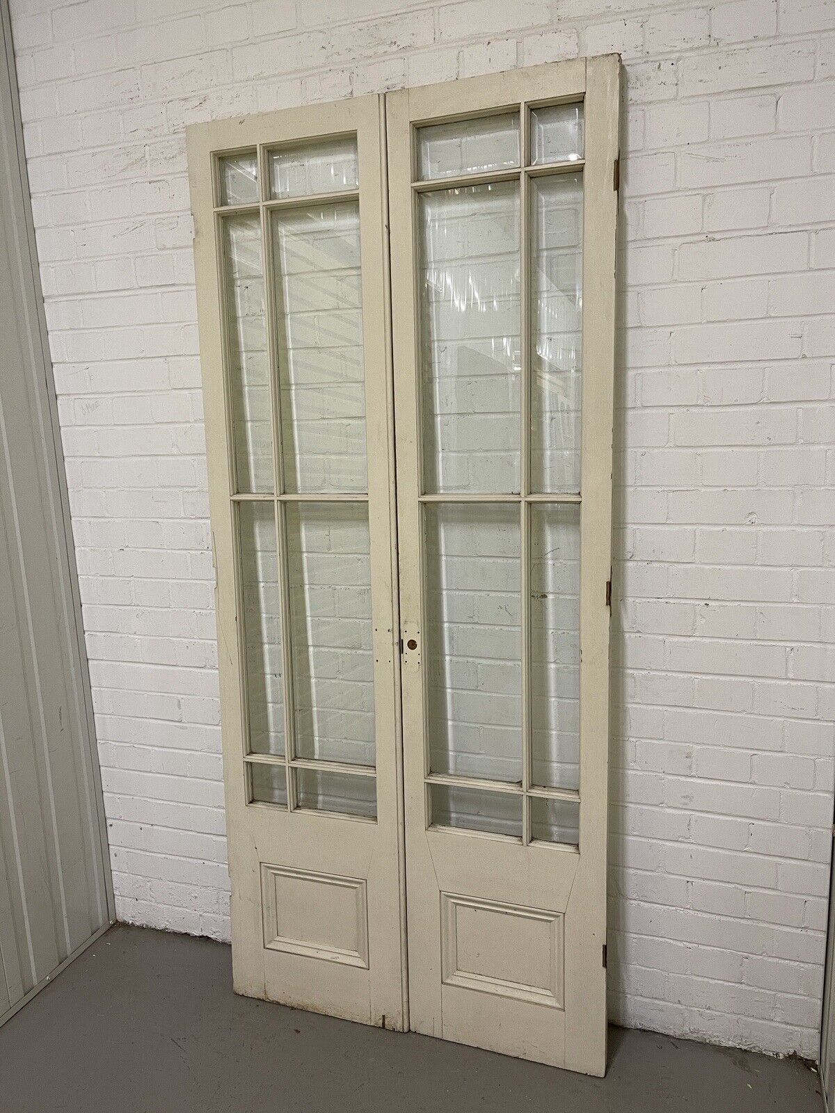 Reclaimed French Single Panel Bevelled Glass Wooden Double Doors 2005 x 900mm