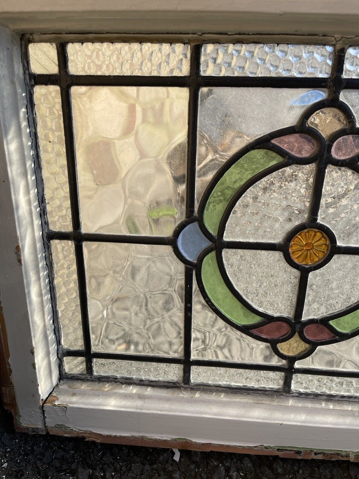 Pair Of Reclaimed Leaded Light Stained Glass Art Nouveau Wooden Window Panels