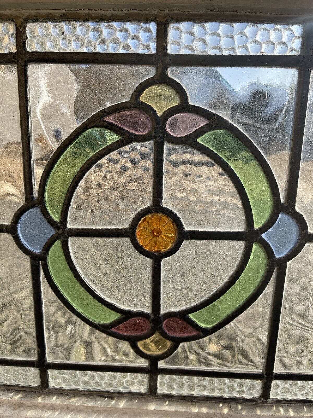 Pair Of Reclaimed Leaded Light Stained Glass Art Nouveau Wooden Window Panels