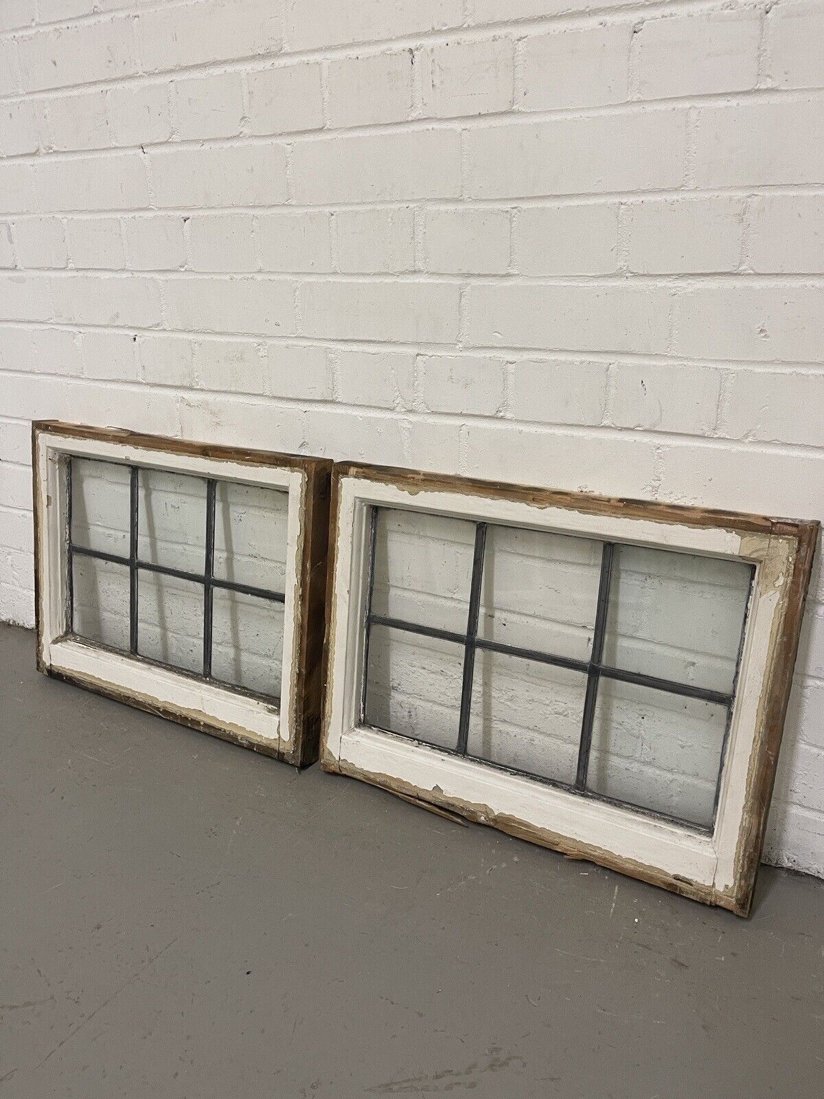 Pair Of Reclaimed Leaded Light Panel Wooden Windows 405 x 540mm 405 x 540mm