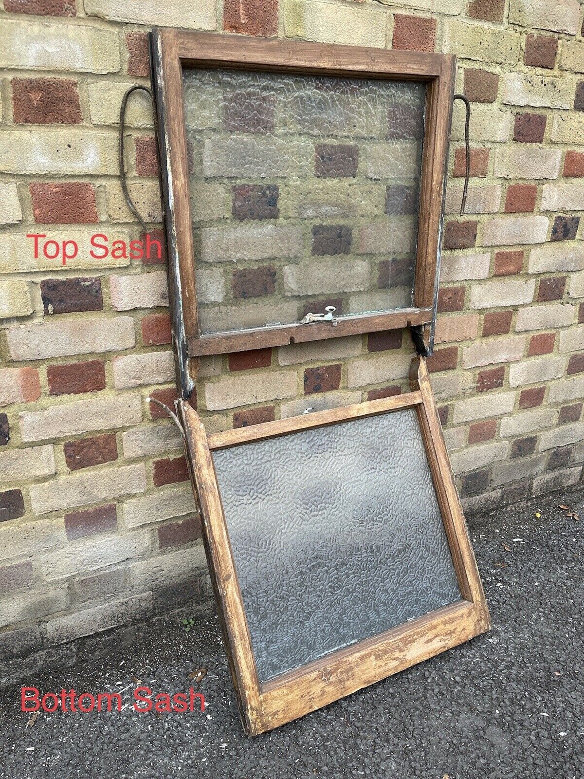 Pair Of Reclaimed Old Victorian Wooden Panel Top Bottom Sash Windows