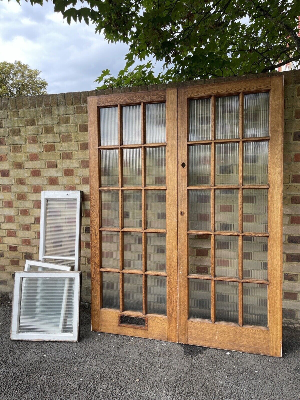 Reclaimed Georgian French Reeded Glass Wooden Double Doors 1980 x 1505mm