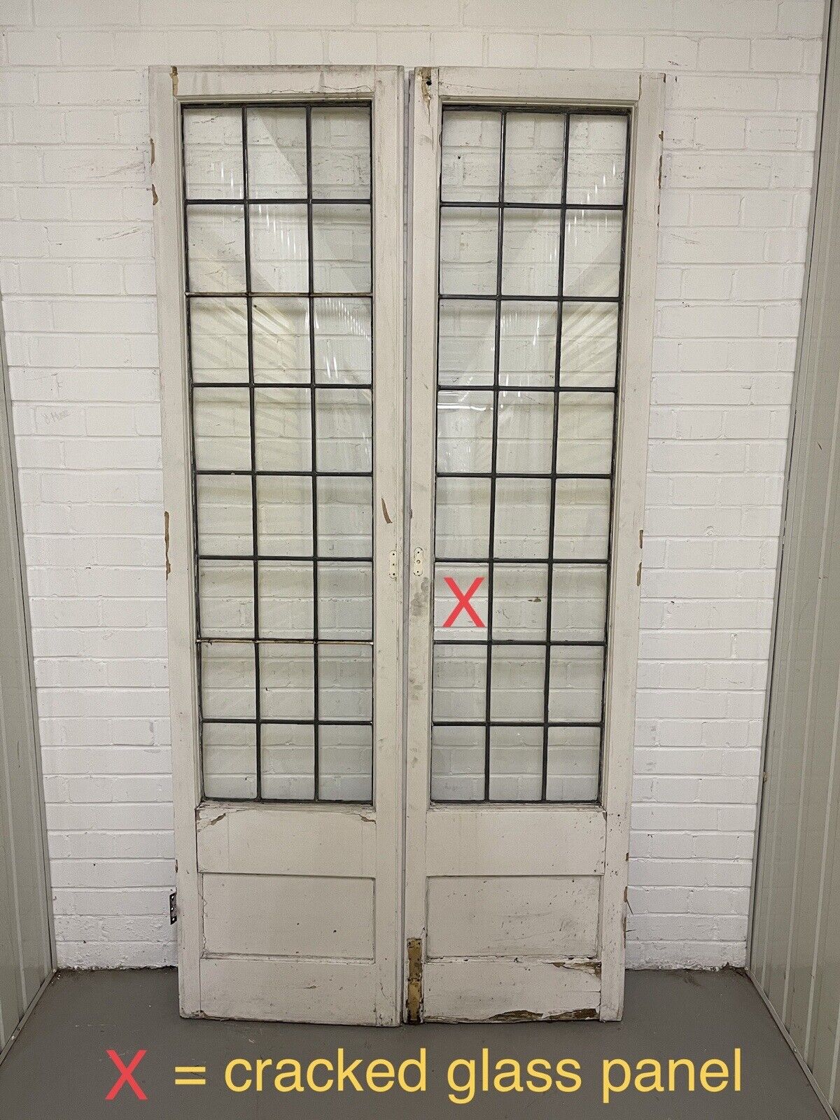 Reclaimed French Leaded Glass Panel Wooden Double Doors 2140mm x 1060mm