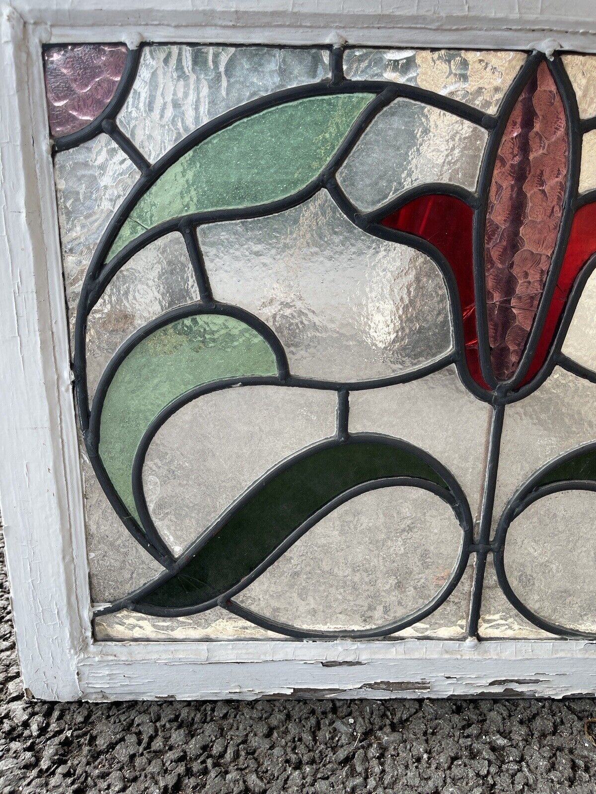 Reclaimed Leaded Light Stained Glass Art Nouveau Wooden Window Panel