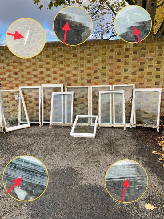 Job Lot Of Reclaimed Old Wooden Panel Sash Windows Cylinder Wavy Glass X 10