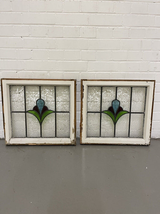 Reclaimed Leaded Light Stained Glass Art Nouveau Wooden Window Panel