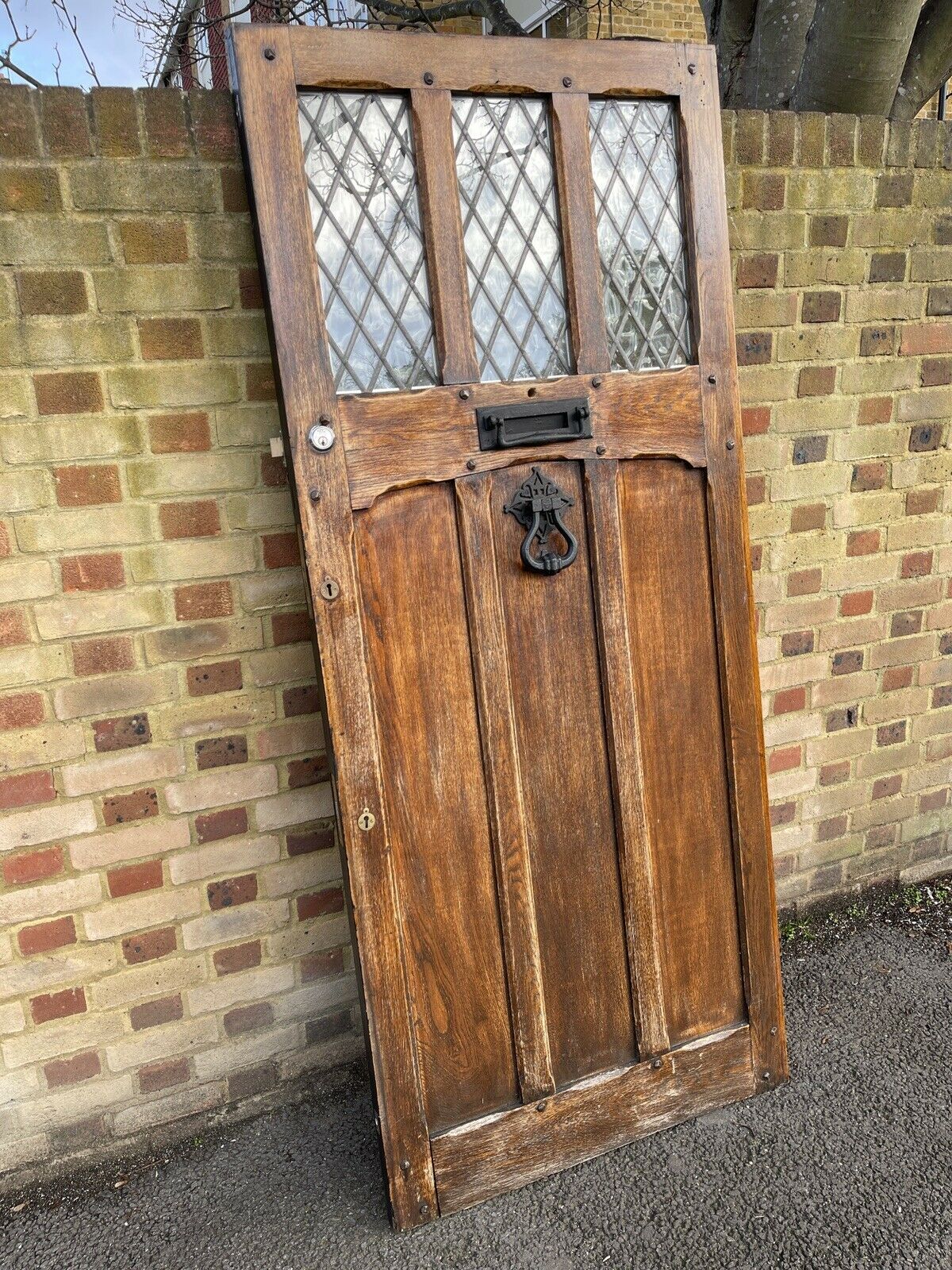 Reclaimed Arts Craft Oak Wooden Front Door Leaded Doubled Glazed 2127 x 910mm