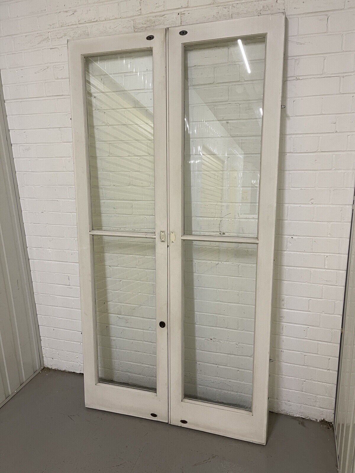 Reclaimed  French Toughened Single Panel Glass Wooden Double Door 1930 x 1004mm