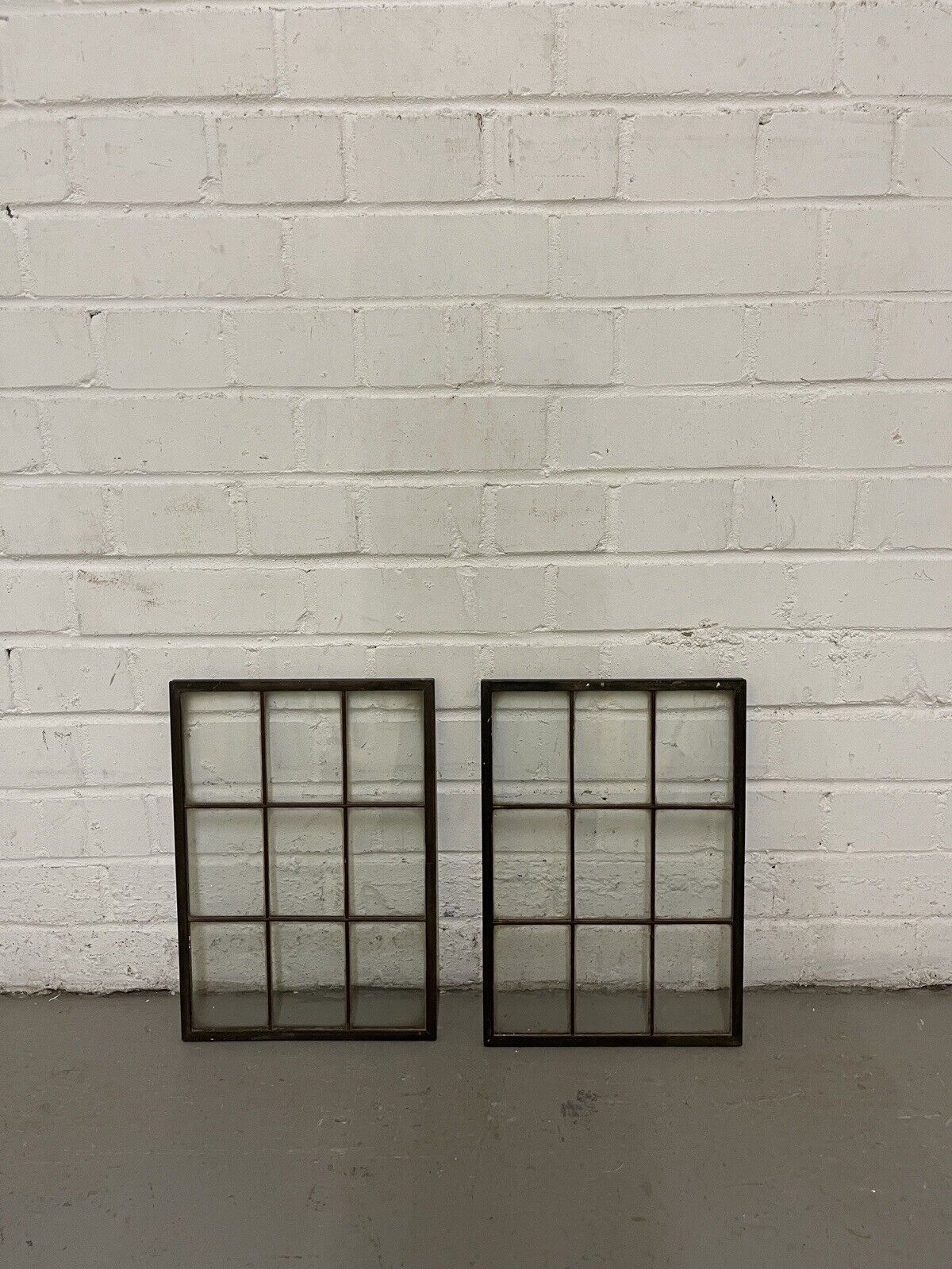 Pair Of Reclaimed Arts & Crafts Copper Window Glass Panes Panels 363mm x 255mm