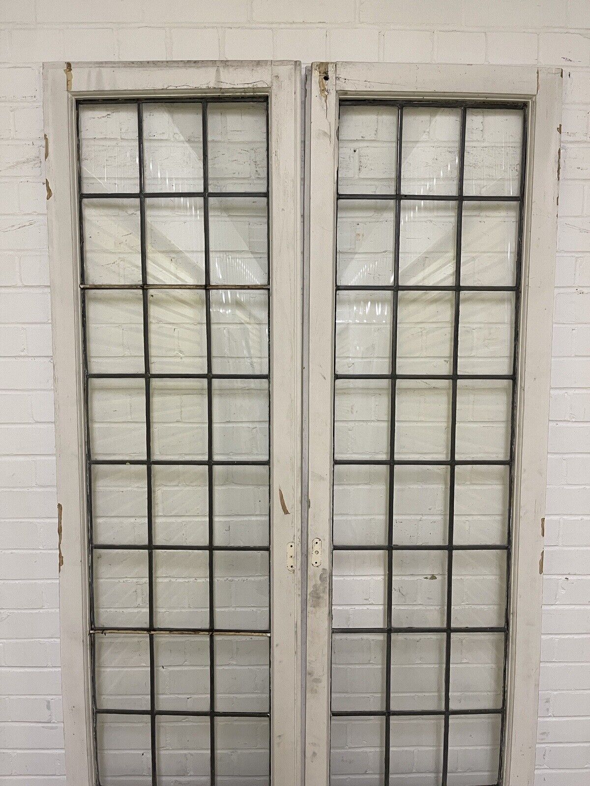 Reclaimed French Leaded Glass Panel Wooden Double Doors 2140mm x 1060mm