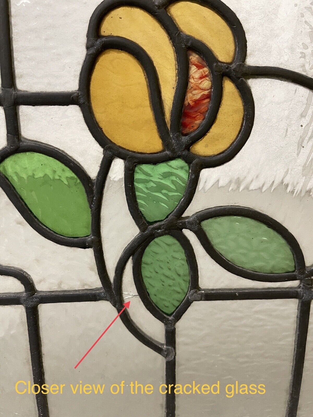 Reclaimed Floral Leaded Light Stained Glass Art Nouveau Window Panel 625 x 450mm