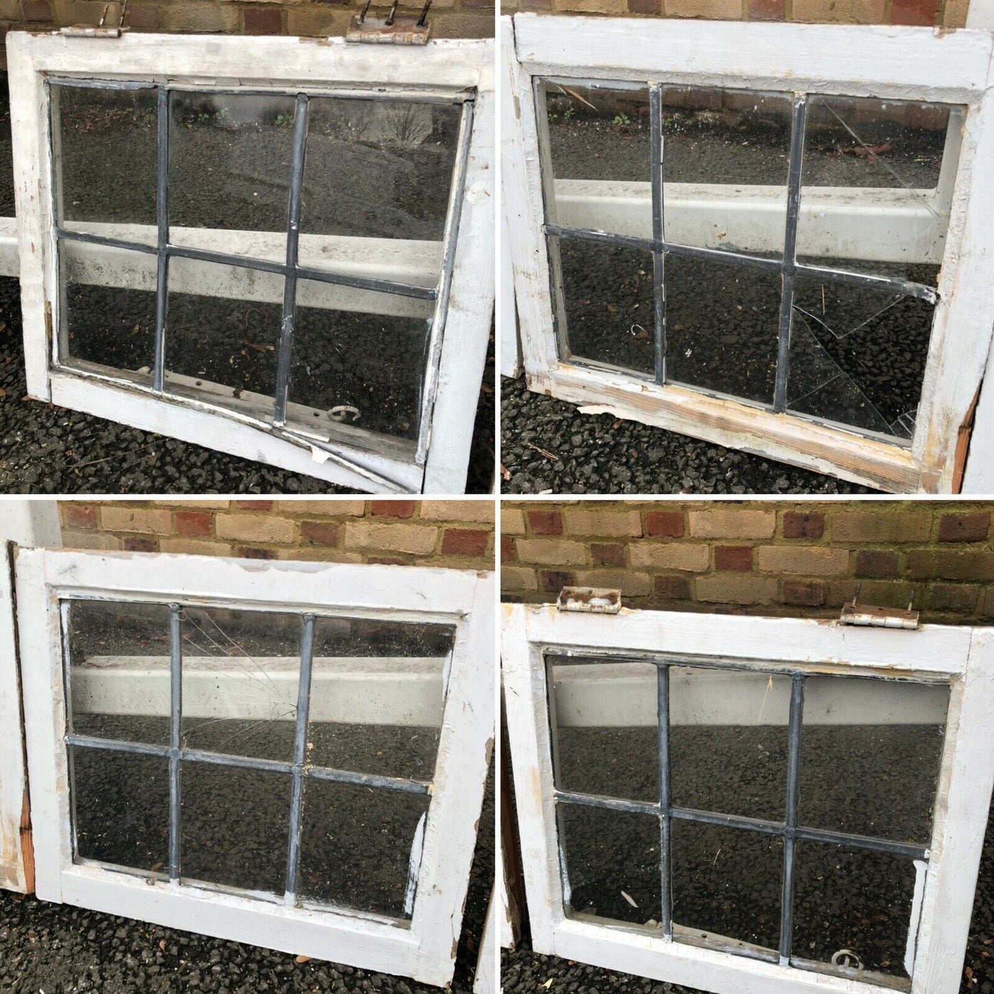 Job Lot Of Four Small Reclaimed Leaded Light Panel Wooden Windows