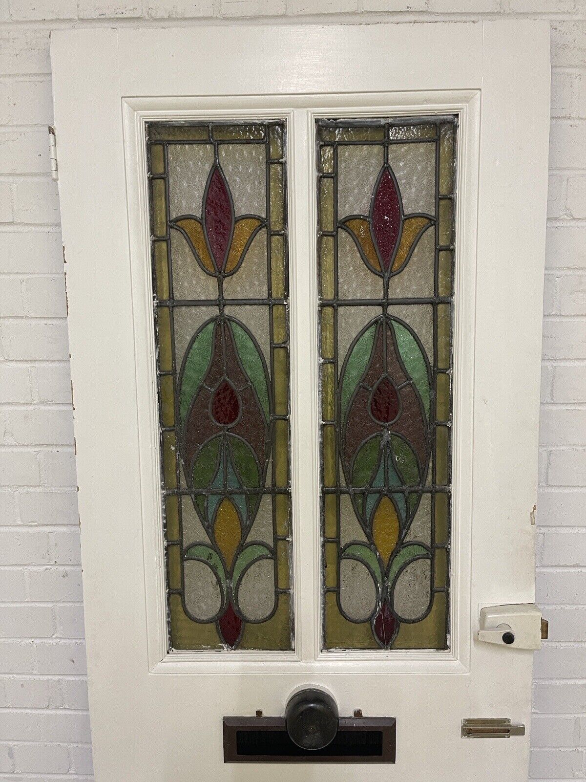 Reclaimed Victorian Edwardian Wooden Panel Stained Glass Front Door 1975 x 760mm