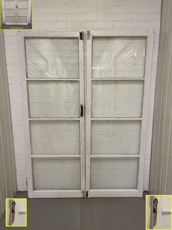 Reclaimed Georgian French Single Panel Glass Wooden Double Doors 2040 x 1490mm