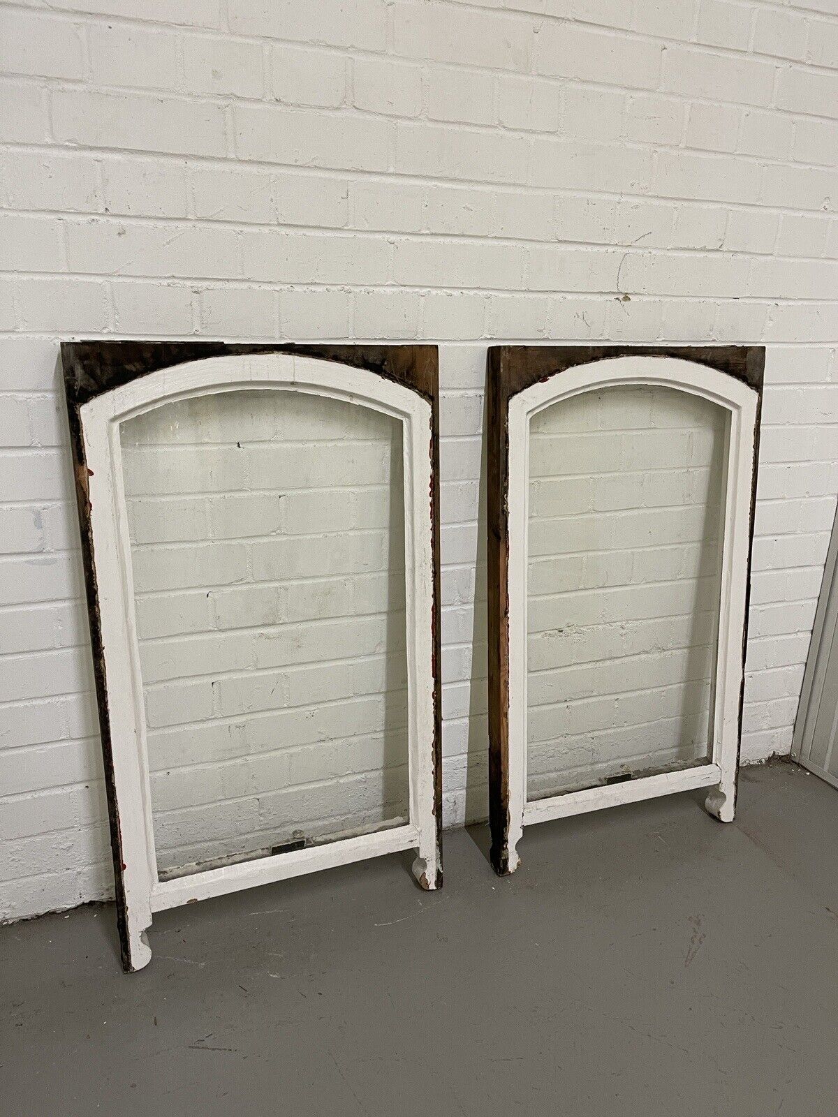 Pair Of Reclaimed Edwardian Arch Panel Wooden Sash Windows 535 x 930 535 x 930mm