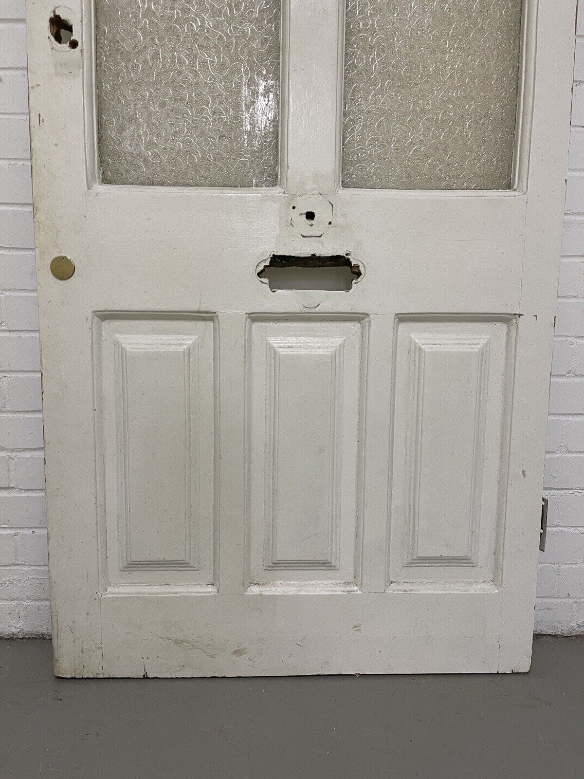 Reclaimed Old Edwardian Wooden Panel Front Door Etched Glass 2095mm x 890mm