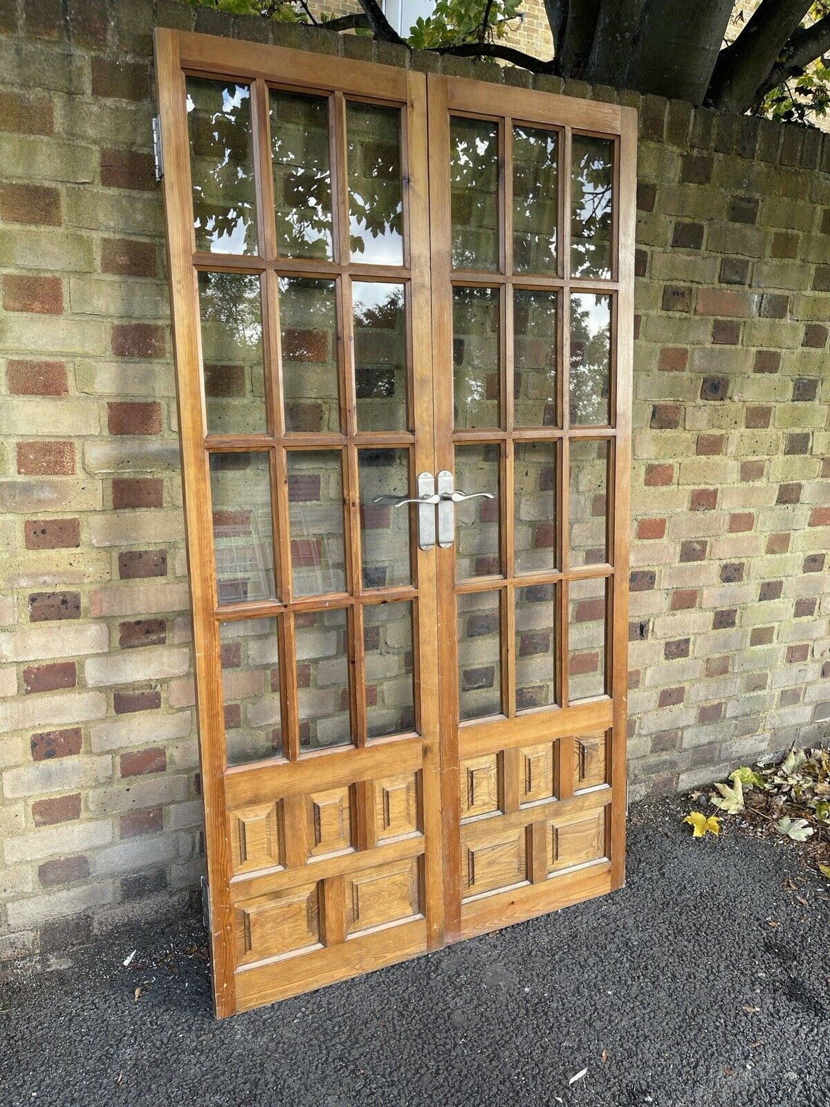 Reclaimed French Single Pane Glass Wooden Double Doors Spanish Colonial Doors