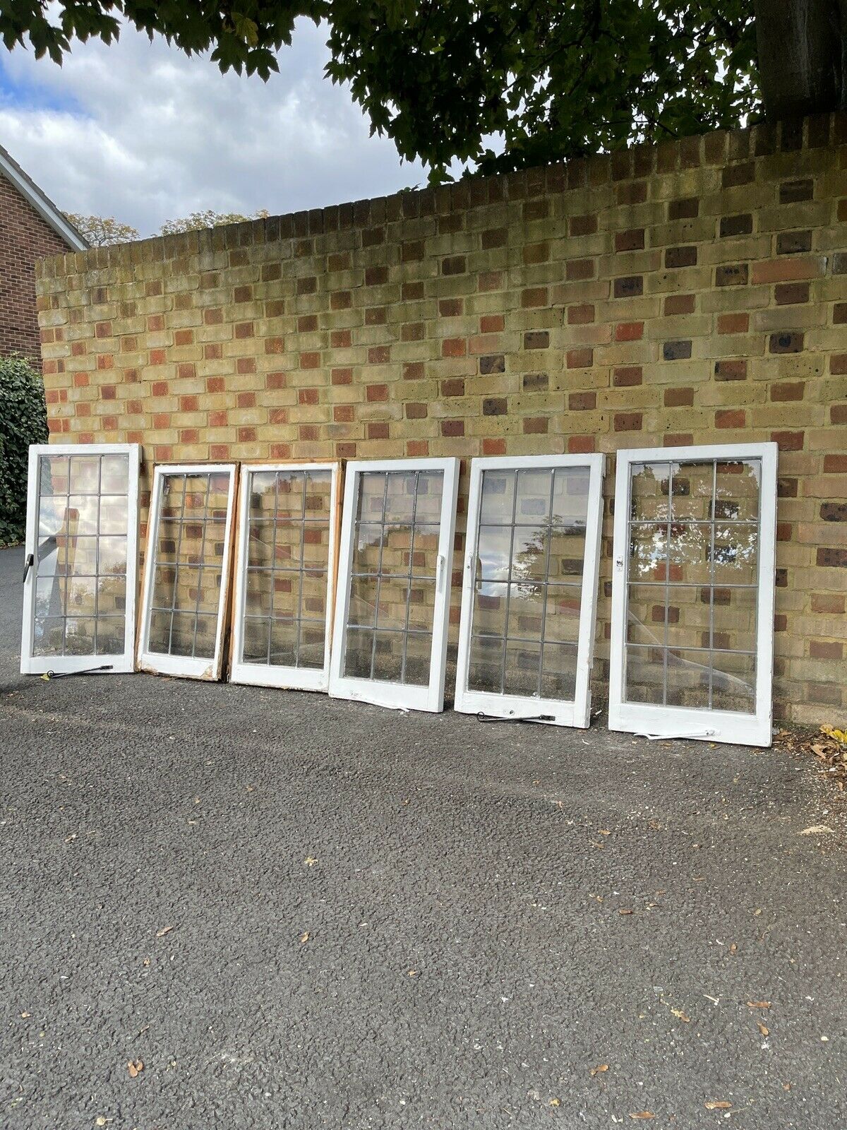 Job Lot Of 6 Reclaimed Leaded Light Panel Wooden Windows