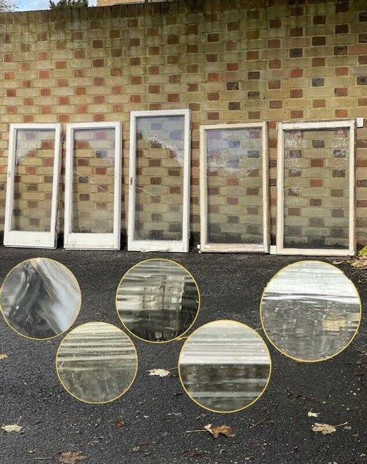 Job Lot Of Reclaimed Old Wooden Panel Sash Windows Cylinder Wavy Glass X 5