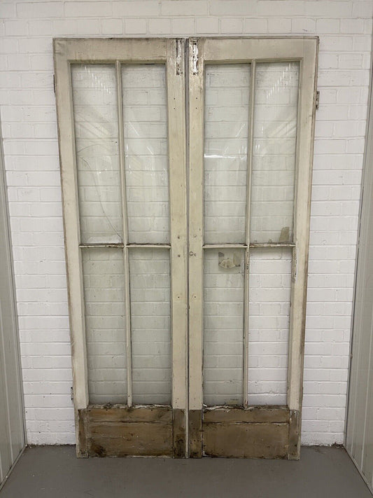 Reclaimed Georgian French Single Panel Glass Wooden Double Doors 2130 x 1210mm