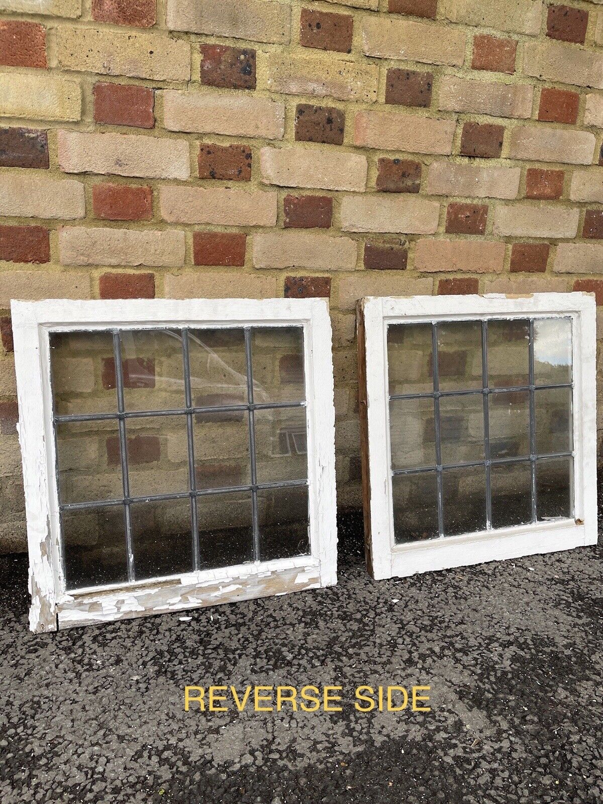 Pair Of Reclaimed Leaded Light Panel Wooden Windows