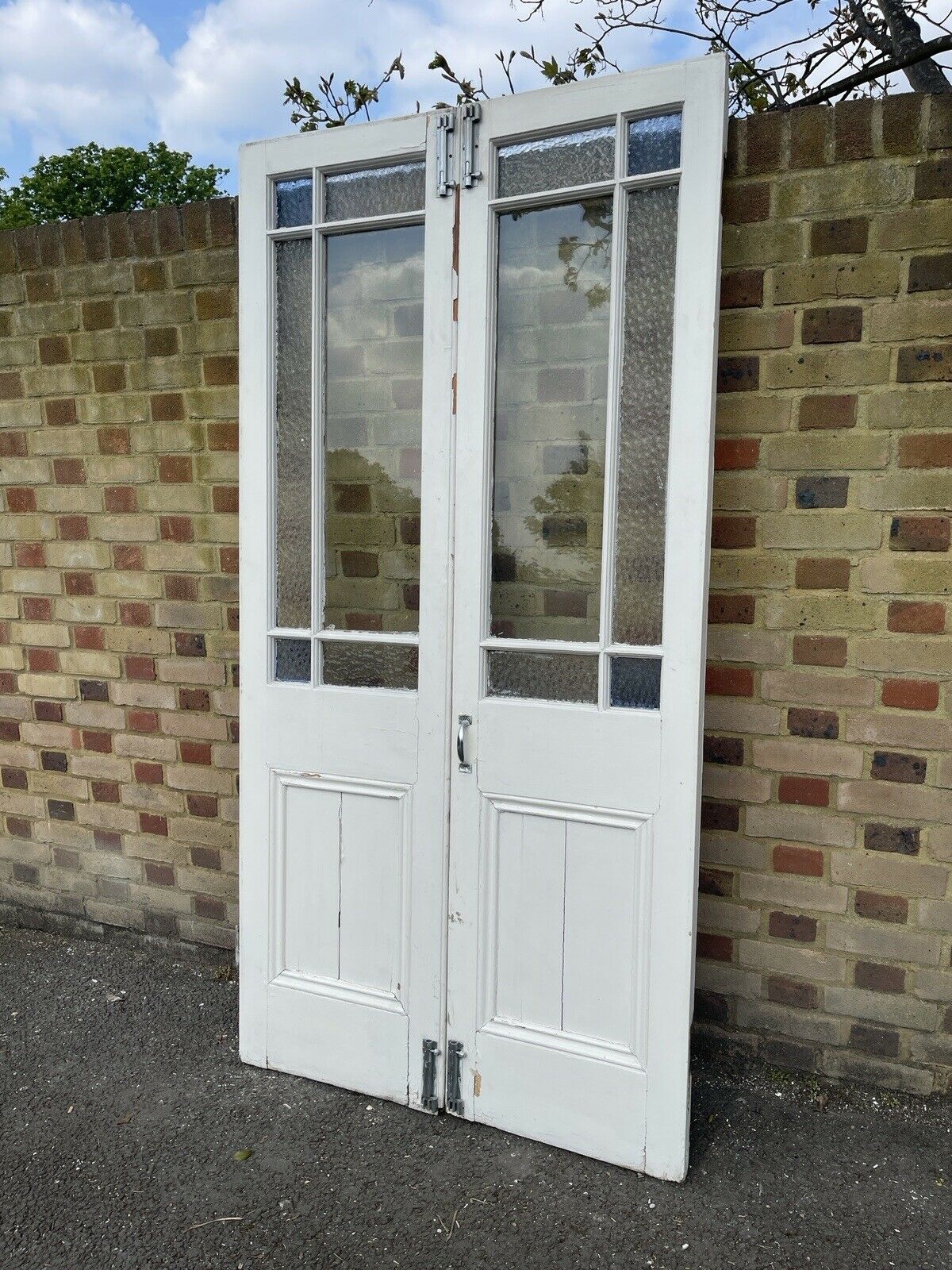 Reclaimed Old French Single Panel Glass Wooden Double Doors 1070 x 2125mm