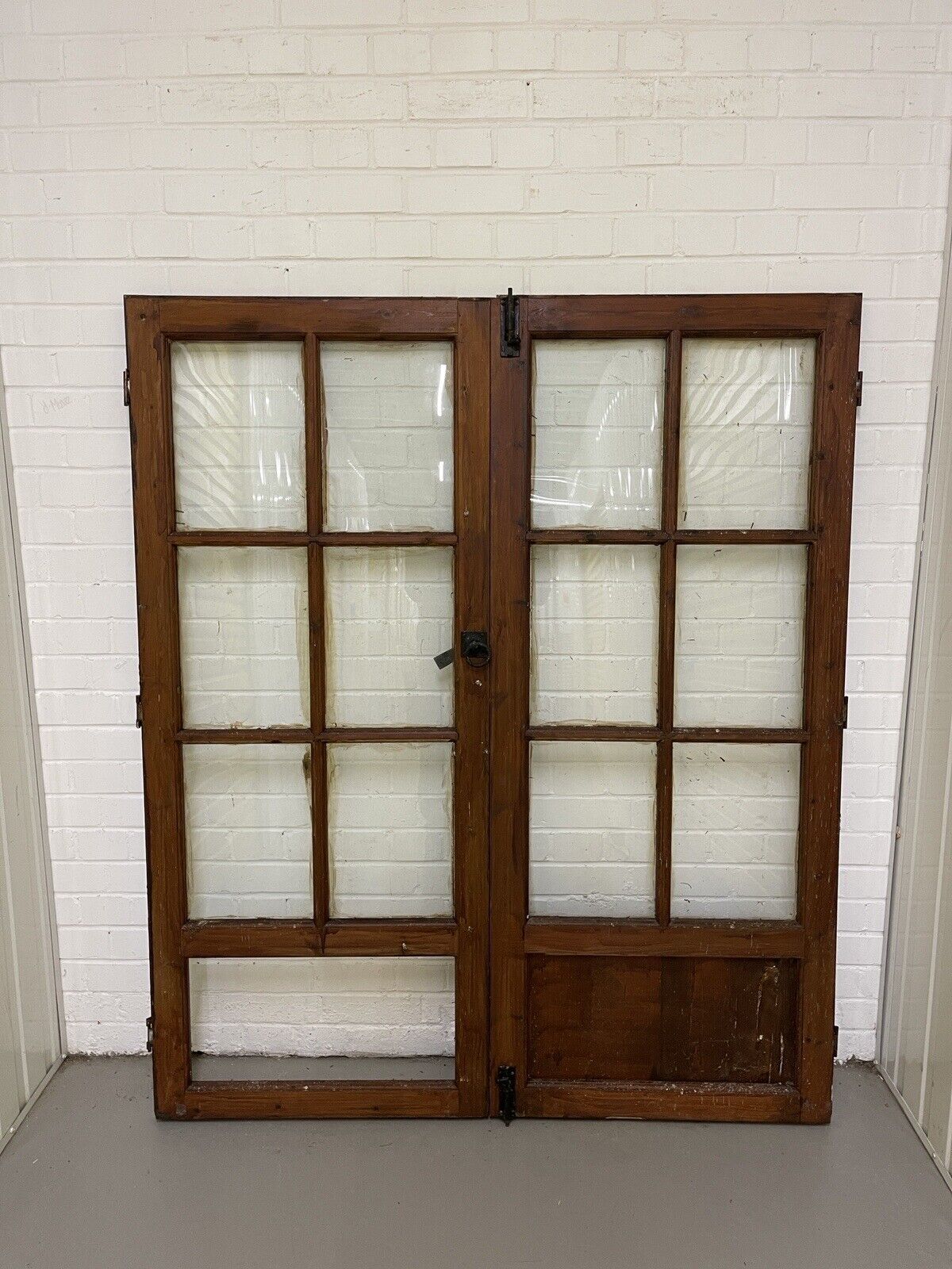 Reclaimed Old French Single Panel Glass Wooden Double Doors 1630mm x 1380mm
