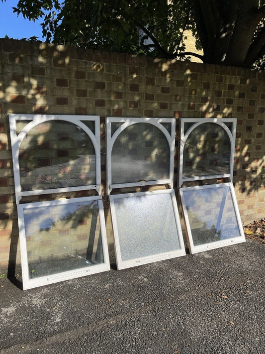 Three Pairs Of Reclaimed Victorian Double Glazed Arch Wooden Sash Windows