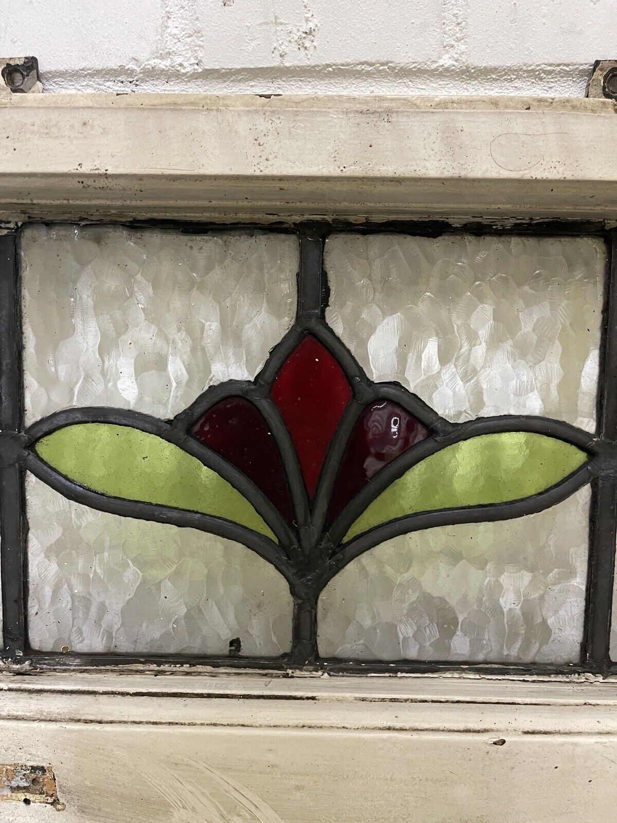 Pair Of Reclaimed Leaded Light Stained Glass Art Nouveau Window Panels