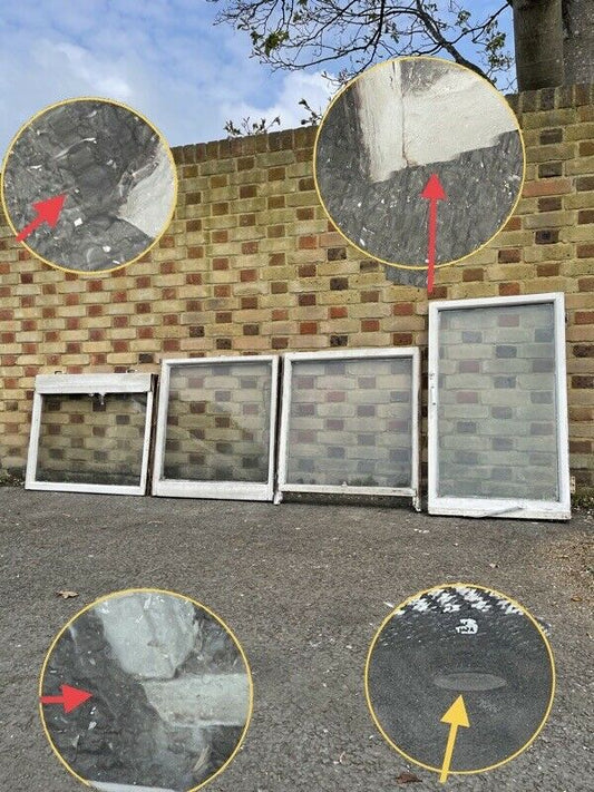 Job Lot Of Reclaimed Old Wooden Panel Sash Windows Cylinder Wavy Glass X 4