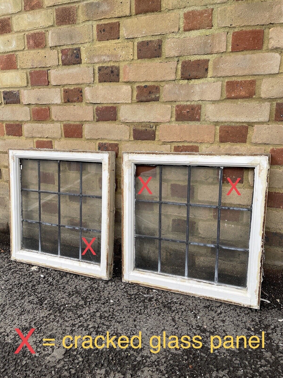 Pair Of Reclaimed Leaded Light Panel Wooden Windows