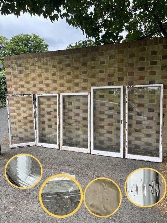 Job Lot Of Reclaimed Old Wooden Panel Sash Windows Cylinder Wavy Glass X 5