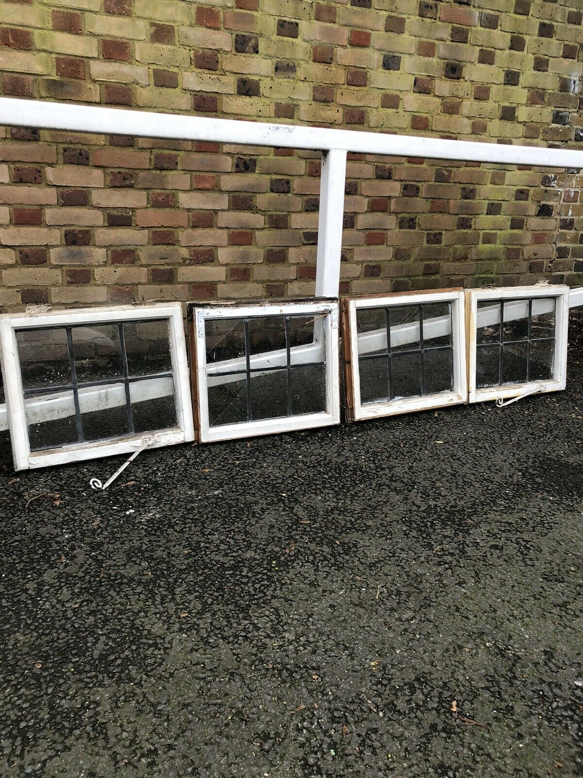 Job Lot Of Four Small Reclaimed Leaded Light Panel Wooden Windows