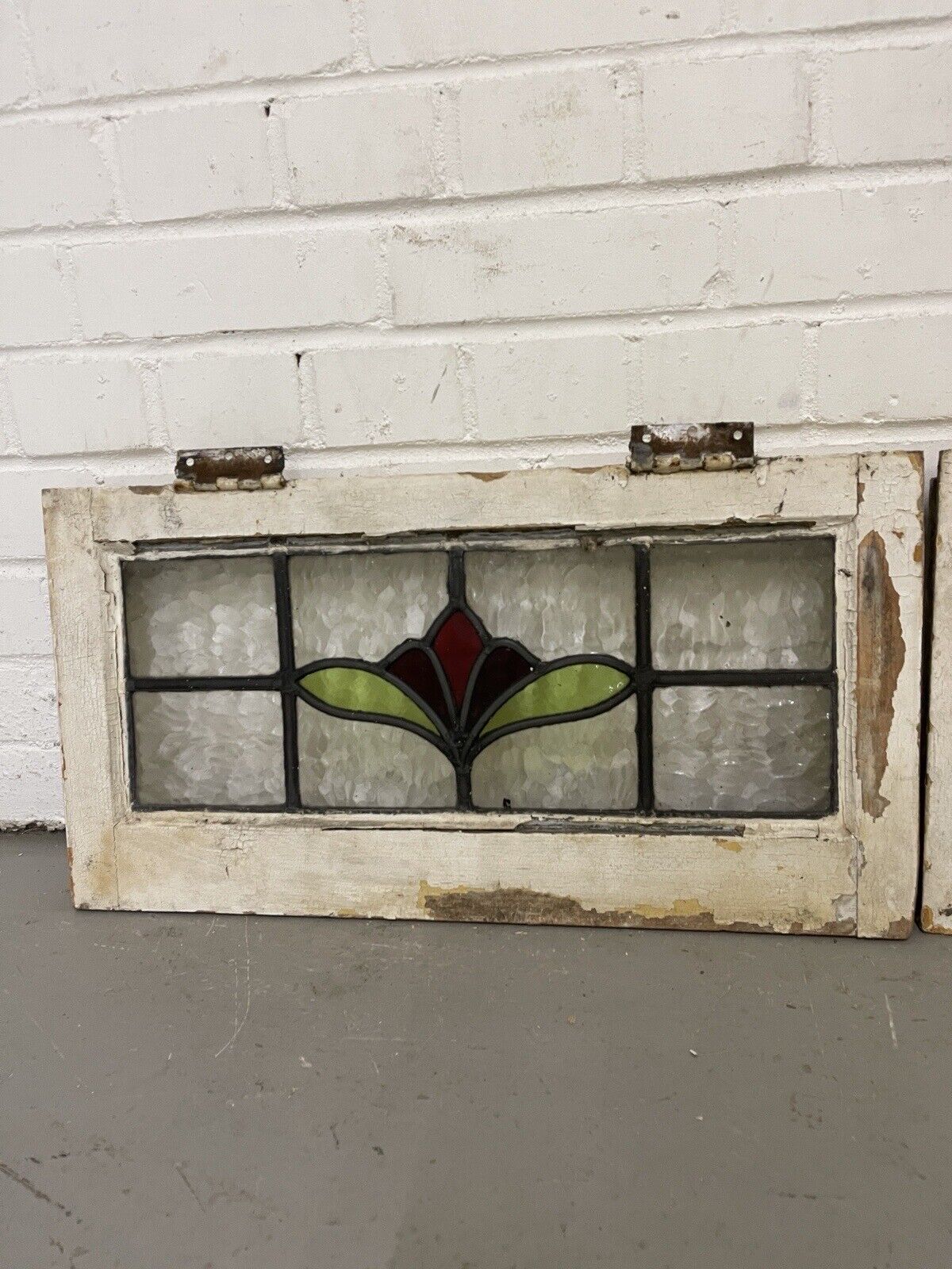 Pair Of Reclaimed Leaded Light Stained Glass Art Nouveau Window Panels