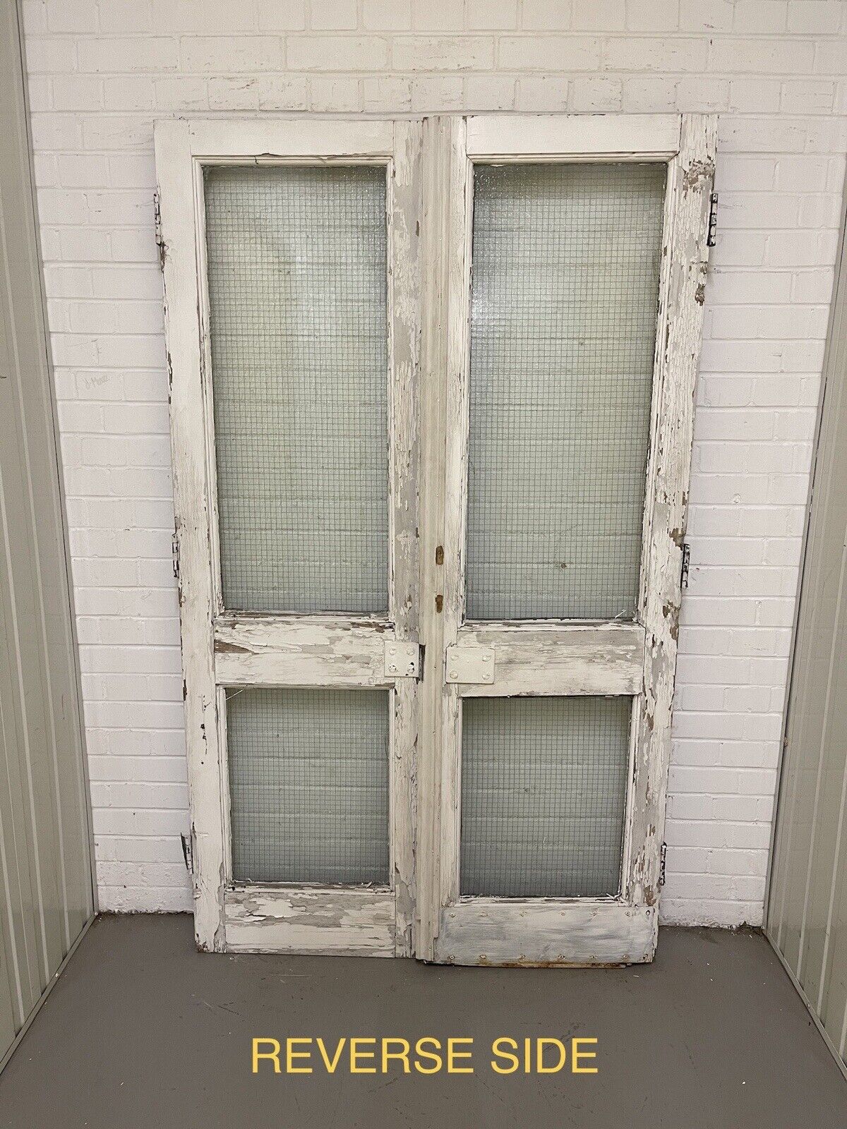 Reclaimed Industrial French Safety Glass Wooden Double Doors  1970 x 1165