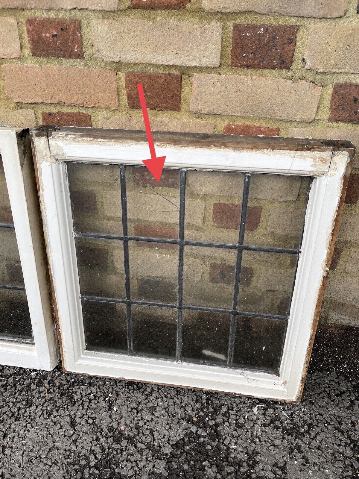 Pair Of Reclaimed Leaded Light Panel Wooden Windows