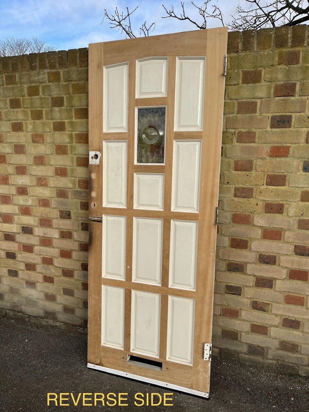 Reclaimed York Wooden Panel External Front Door Bulls Eye Glass 2035 x 814mm