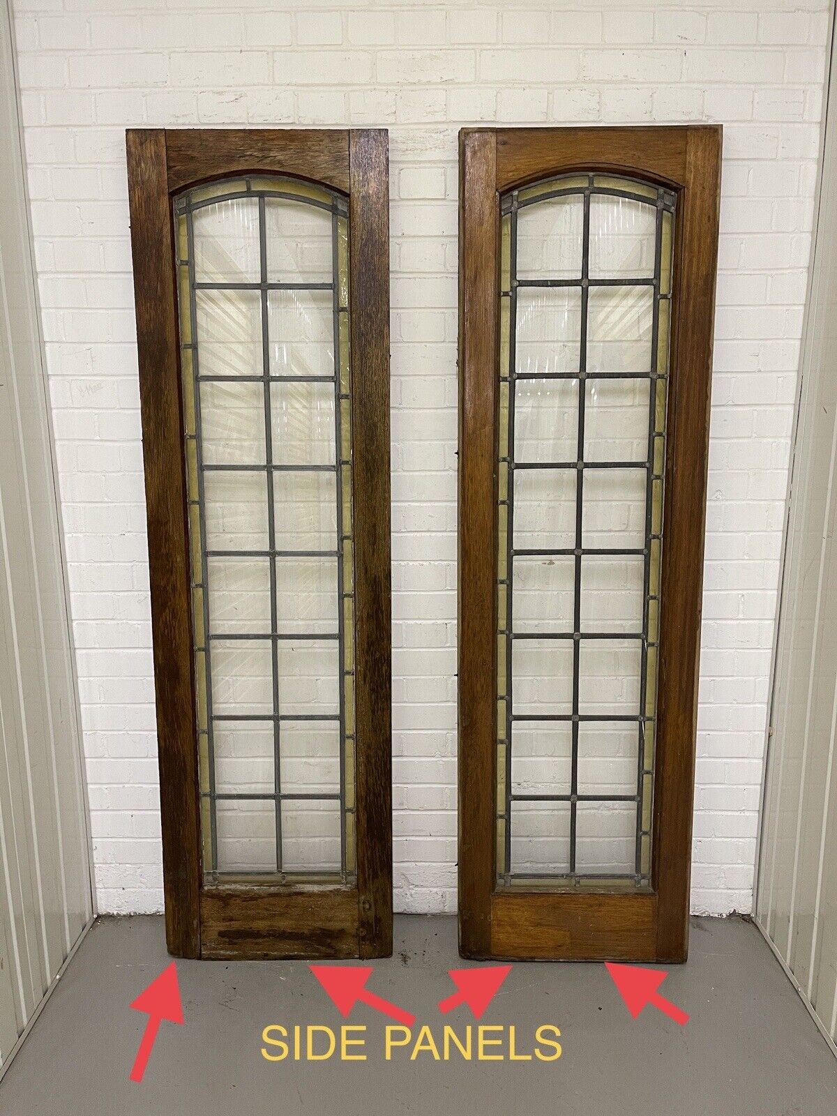 Reclaimed French Leaded Single Panel Glass Wooden Double Doors With Side Panels