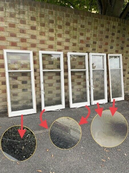 Job Lot Of 5 Reclaimed Old Single Pane Glass Wooden Windows
