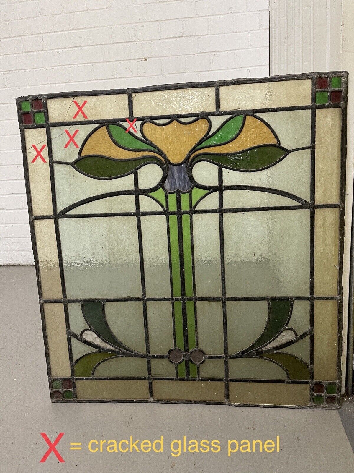 Reclaimed Leaded Light Stained Glass Art Nouveau Window Panel 680 x 655mm
