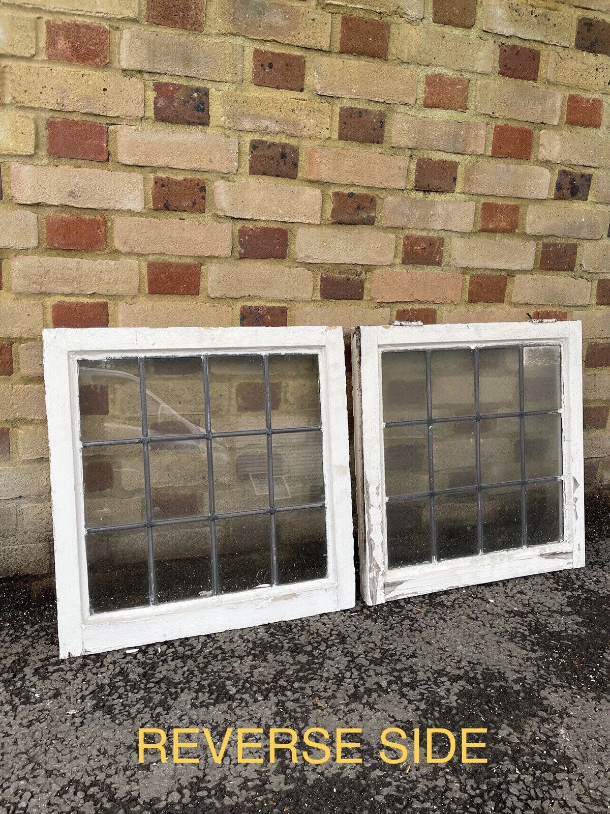 Pair Of Reclaimed Leaded Light Panel Wooden Windows