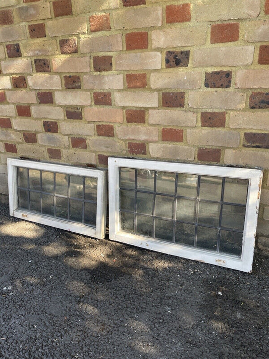 Pair Of Reclaimed Leaded Light Panel Wooden Windows