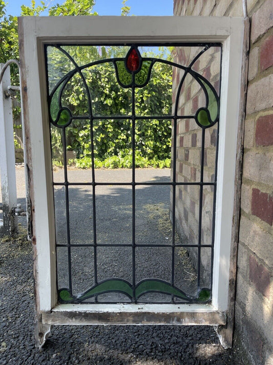 Reclaimed Leaded Light Stained Glass Art Nouveau Window Panel 835 x 530mm