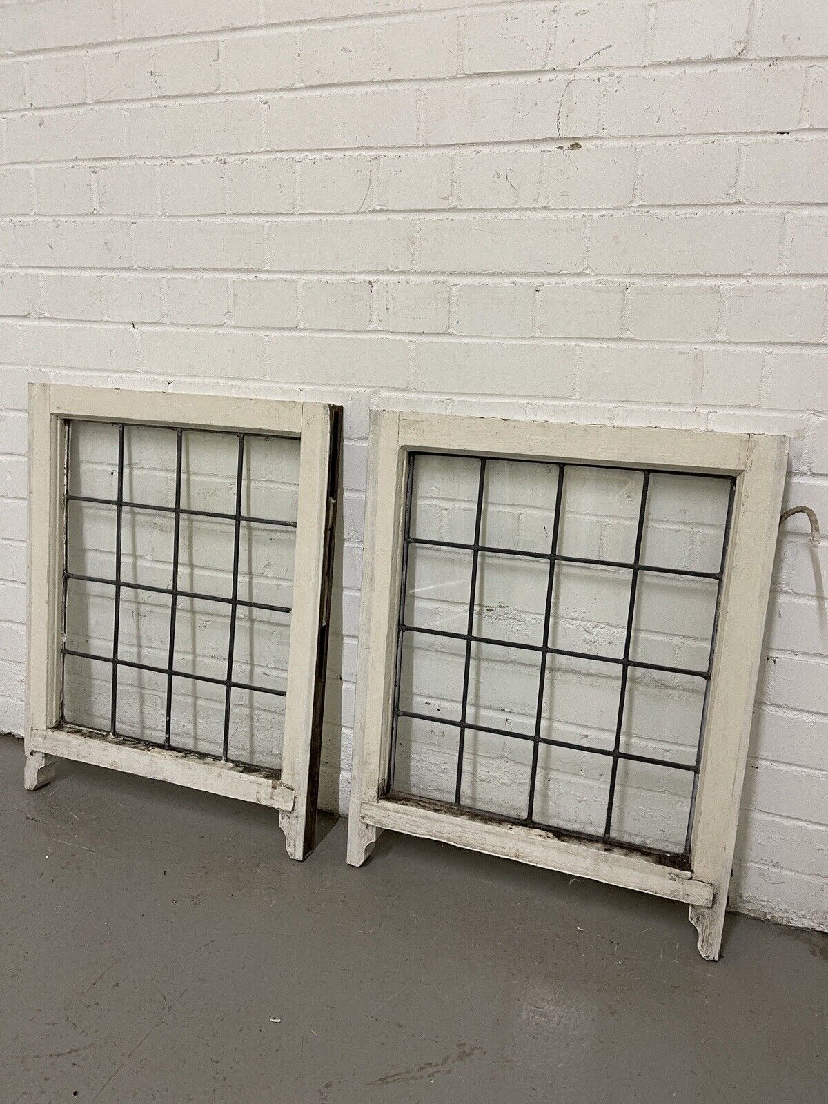 Pair Of Reclaimed Leaded Light Panel Wooden Window 534 x 680mm 534 x 680mm