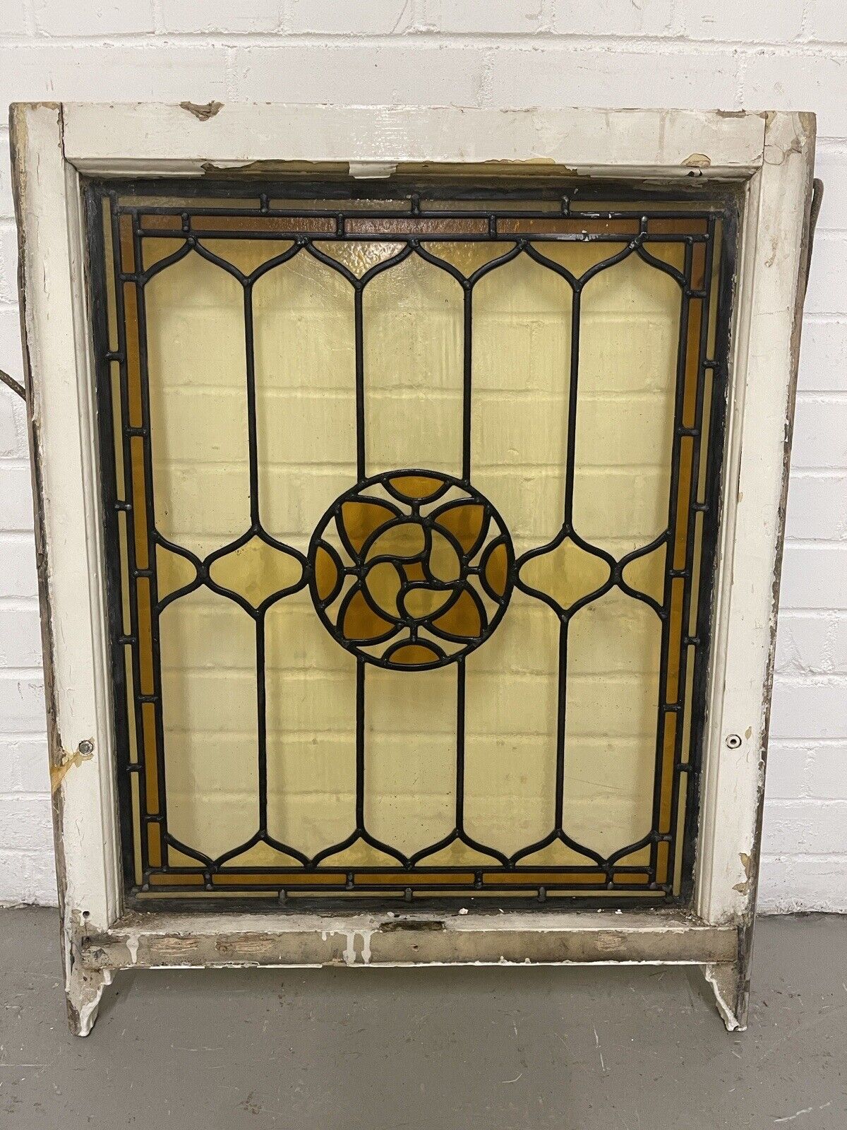 Reclaimed Leaded Light Stained Glass Art Nouveau Wooden Window Panel