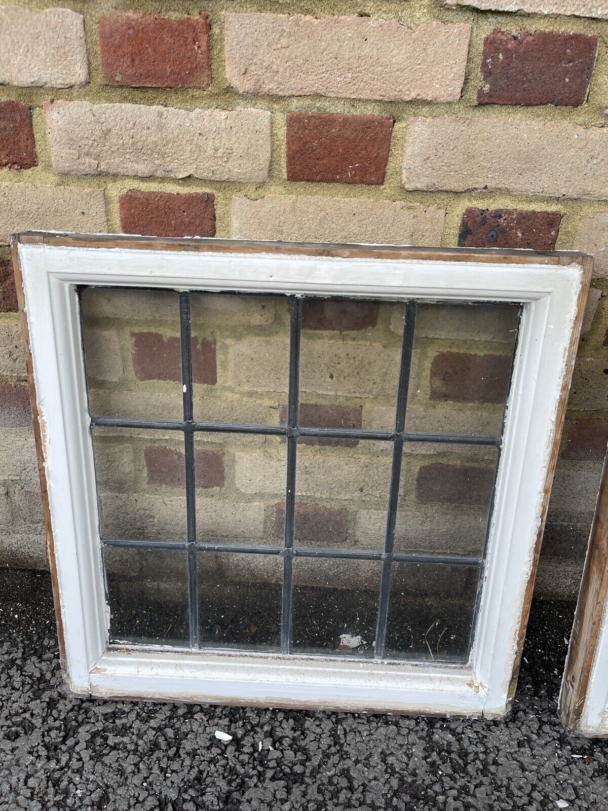 Pair Of Reclaimed Leaded Light Panel Wooden Windows