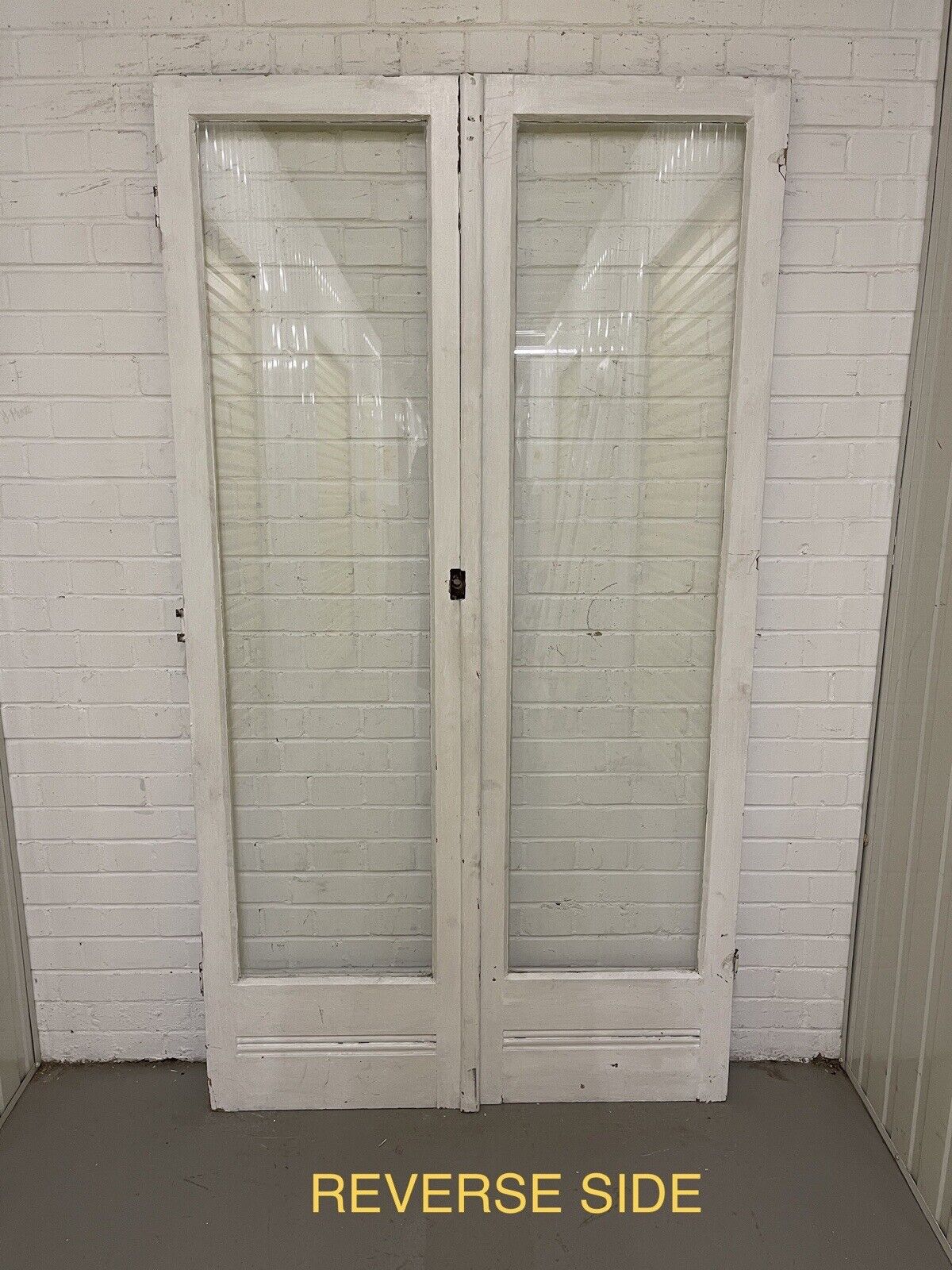 Reclaimed Old French Single Panel Glass Wooden Double Doors 1965 x 1170mm